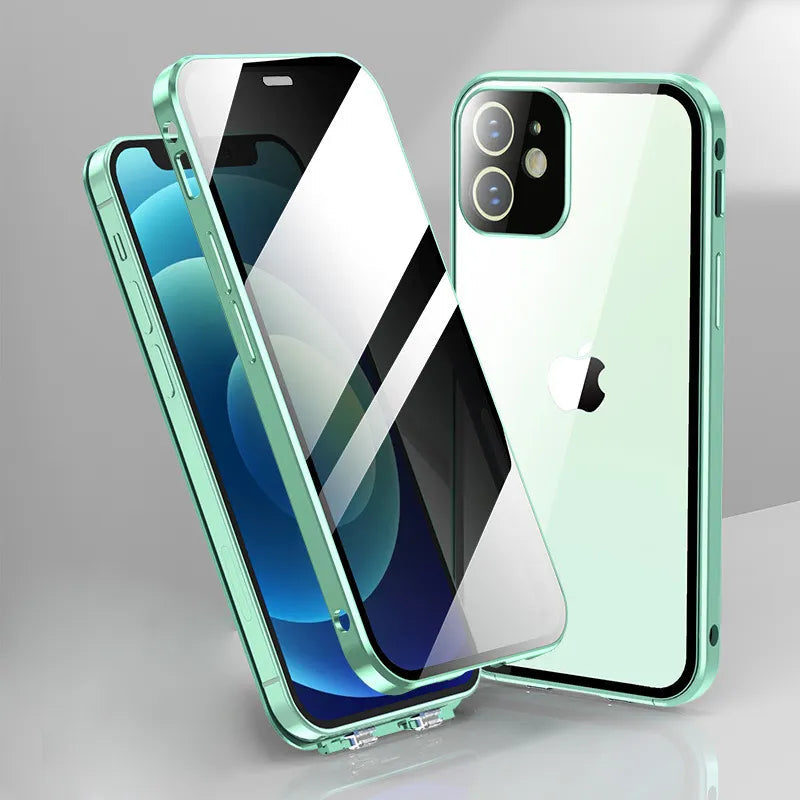 Green Anti-Spy Phone Privacy Screen Protector with reflective surface on a gray background