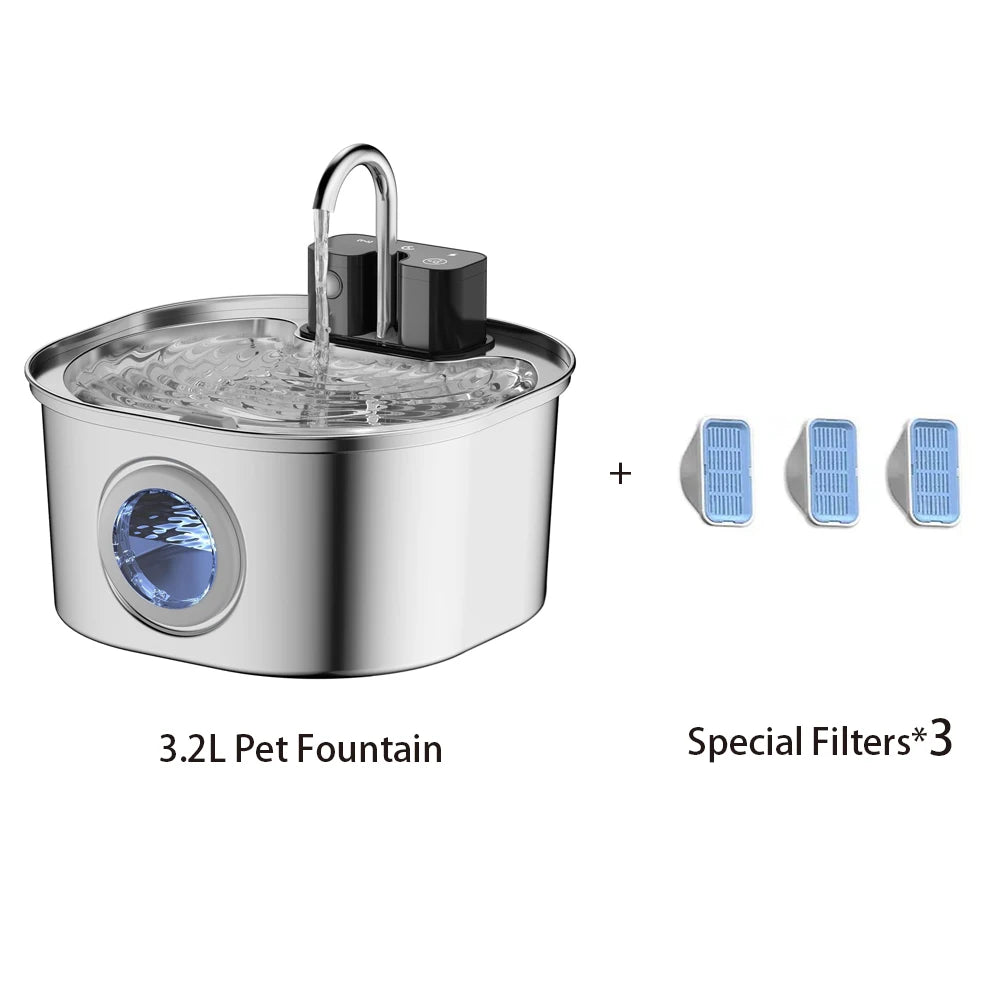 3.2L Pet Fountain with three special filters on a white background