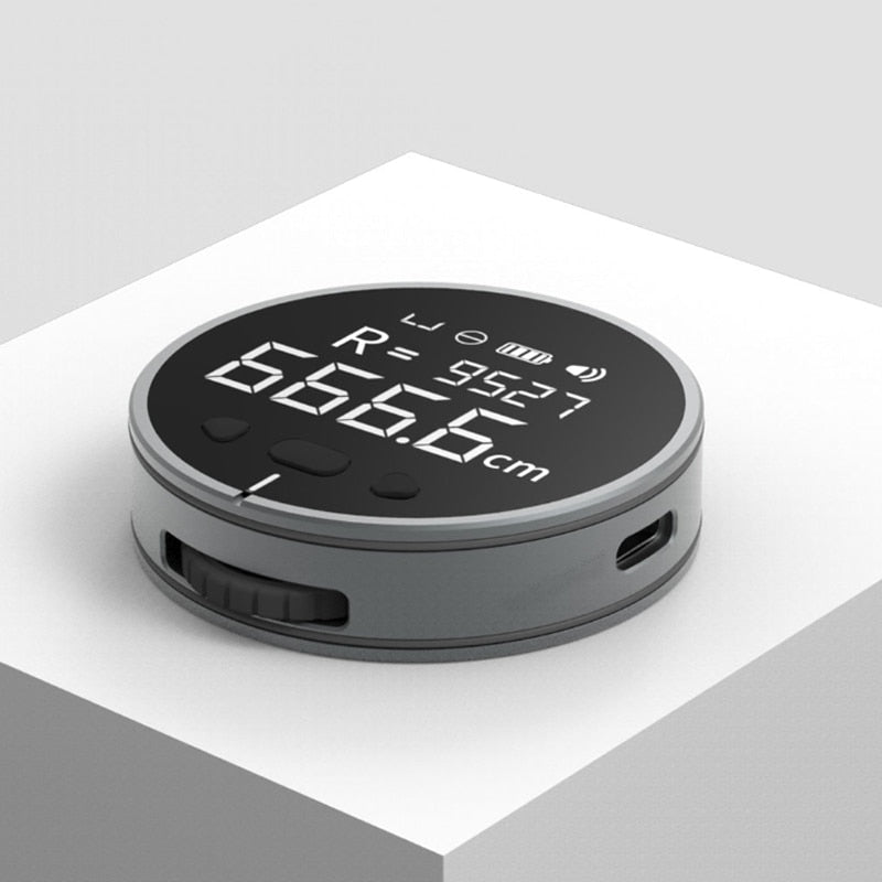 Smart Digital Measuring Tape with LCD Display with digital display on a light gray background