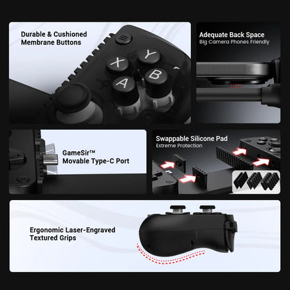 GameSir X5 Lite handheld mobile gaming controller with features highlighted on a white background