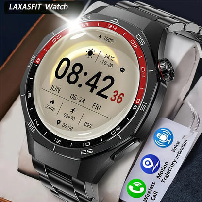 LAXASFIT smartwatch with digital display and LAXASFIT branding, showing time and date.