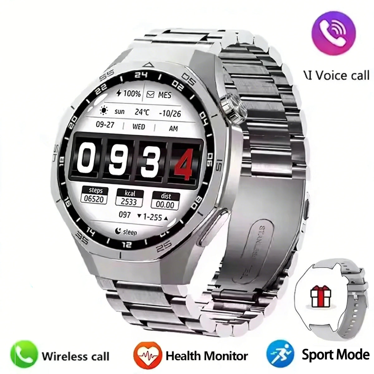 LAXASFIT smartwatch with digital display on a white background