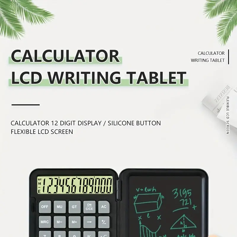 Calculator LCD writing tablet with digital display and blackboard surface on a white background