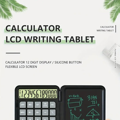 Calculator LCD writing tablet with digital display and blackboard surface on a white background