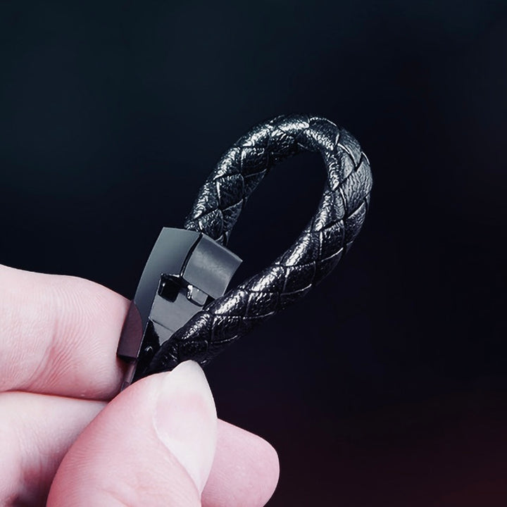 Black braided leatherWearable smartphone charging cable bracelet
