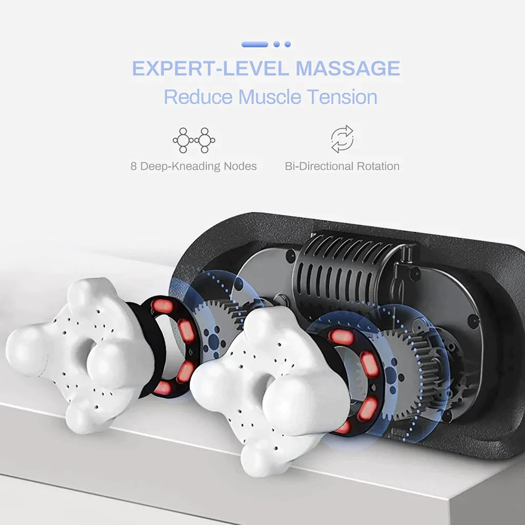 Electric Neck & Shoulder Massager for Home & Travel with text 'Expert-Level Massage Reduce Muscle Tension' on a white background